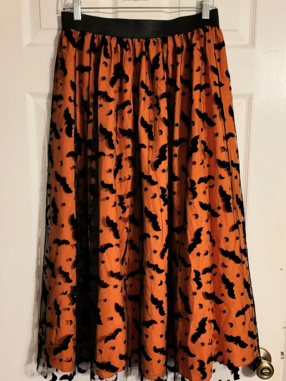 Women's Orange & Black Halloween Bat Print Maxi Skirt